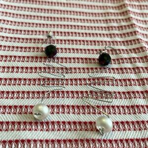 Earrings pierced, handcrafted, beveled, purple bead, and pearl on silver wire